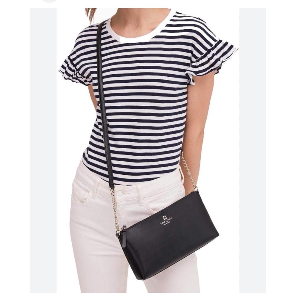 Kate Spade New York Black Pebbled Leather Crossbody Bag Gold Chain Strap